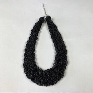 Vintage Rich Black Braided Seed Bead Statement Necklace